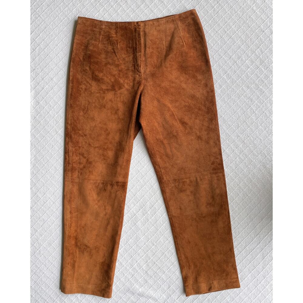 Vintage Y2K Worth Leather Suede‎ Cigarette Pant Mid Rise Caramel Brown Womens 6